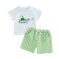 Toddler Boys Easter Outfits Adorable Bunny Embroidery Short Sleeve T-Shirt and Plaid Shorts Set for 2 Piece Clothing Ensemble