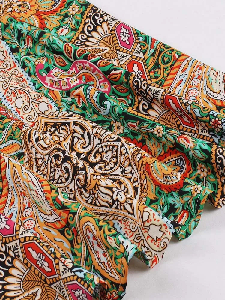 Retro Vintage Women's Summer Dress V-Neck Sleeveless High Waist Chic Floral Print with Belt 50s Style