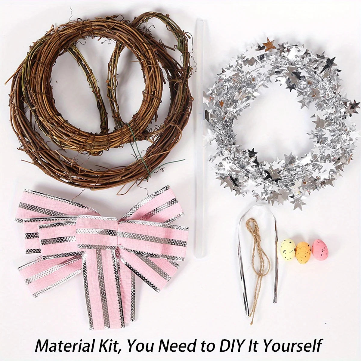 Easter Bunny Wreath, Rabbit Garland Material Kit for DIY Door Wreath Easter Rabbit Wreath Bunny Artificial Floral