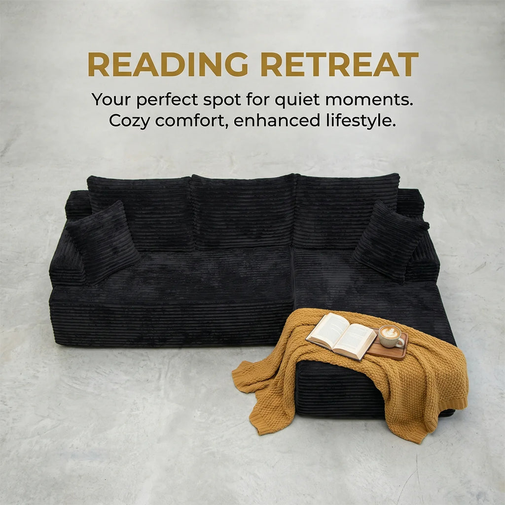 95" L-Shaped Sofa Chaise, No Assembly Required, Rabbit Fleece Upholstery, Ultra Soft & Comfortable, Ready to Use Out of the Box