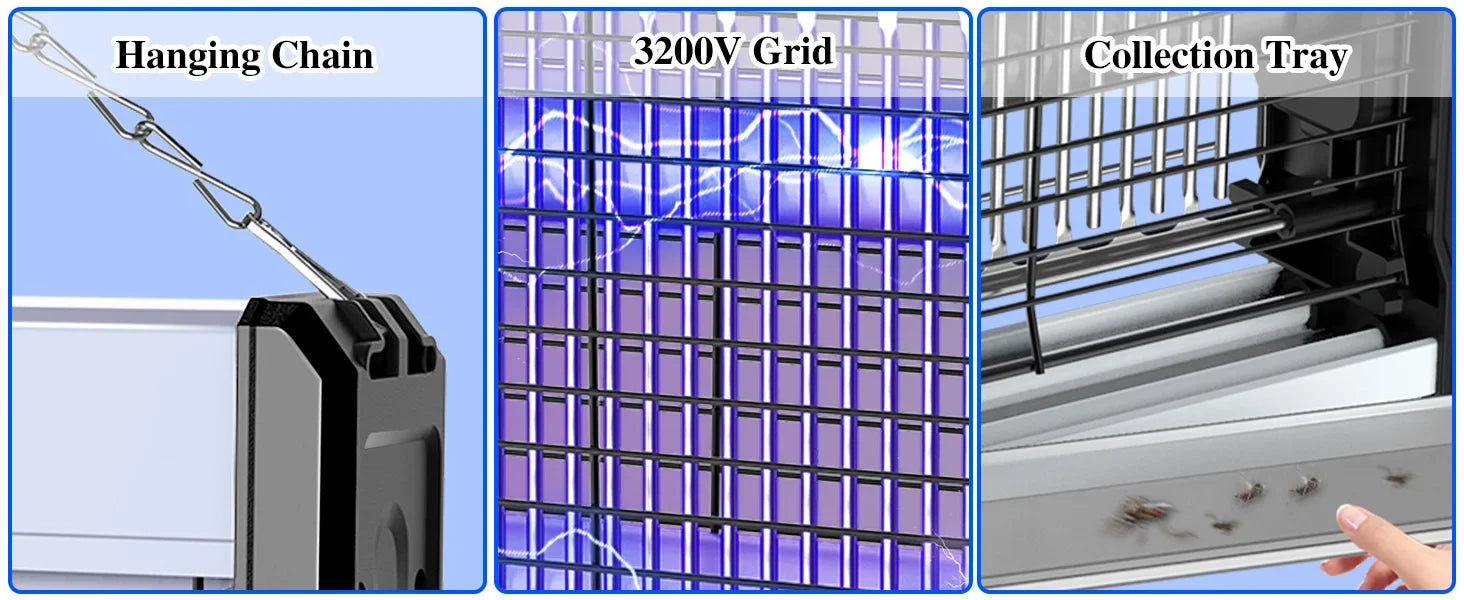 Electric Bug Zapper 3200V Mosquito Zapper Killer Indoor Insect Killer with Hanging Chain Removable Collection Tray Bug Zapper