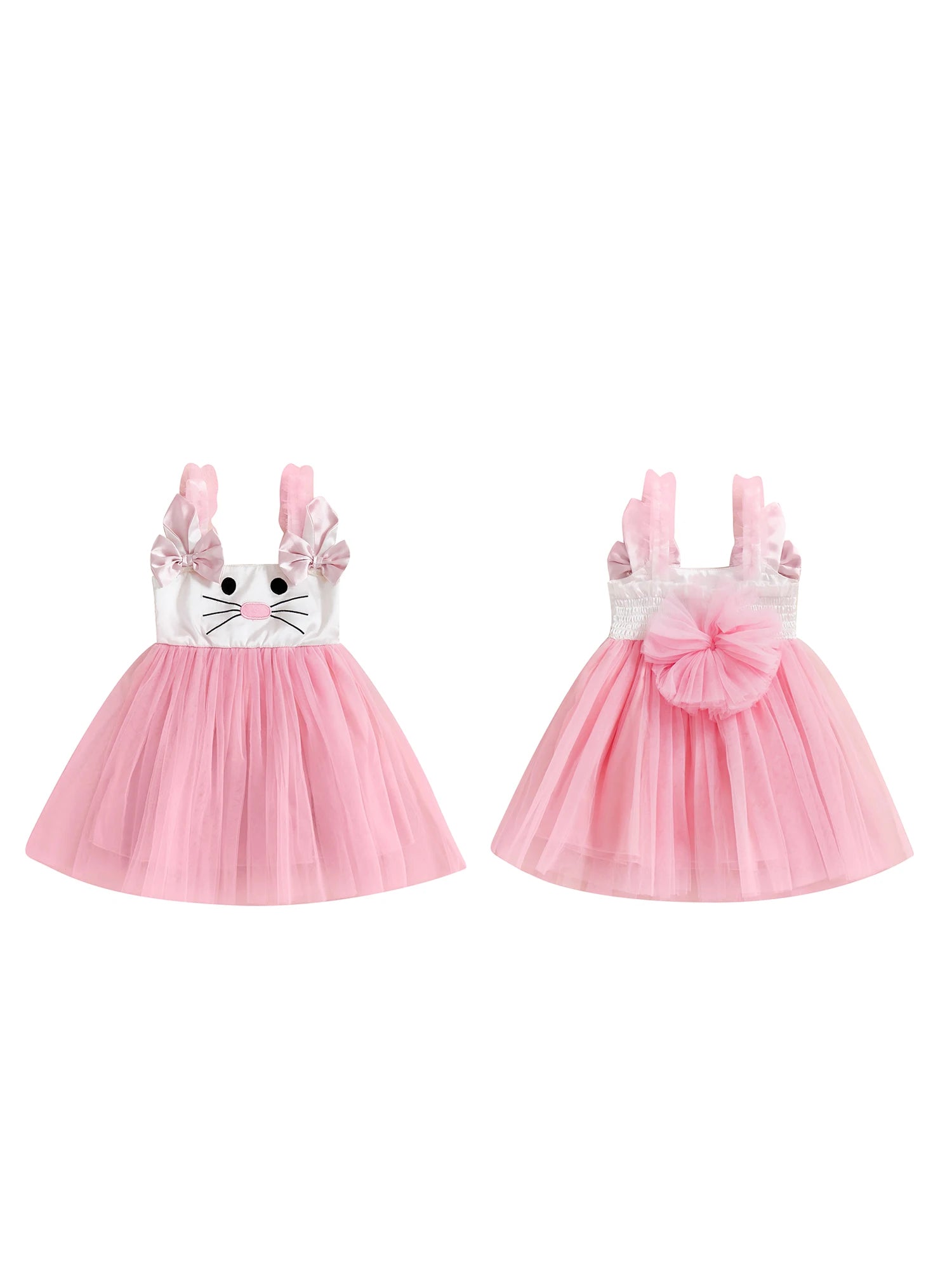 Adorable Baby Girls Easter Outfit Sleeveless Bunny Print Suspender Dress with Tulle Skirt for Spring and Summer Celebrations