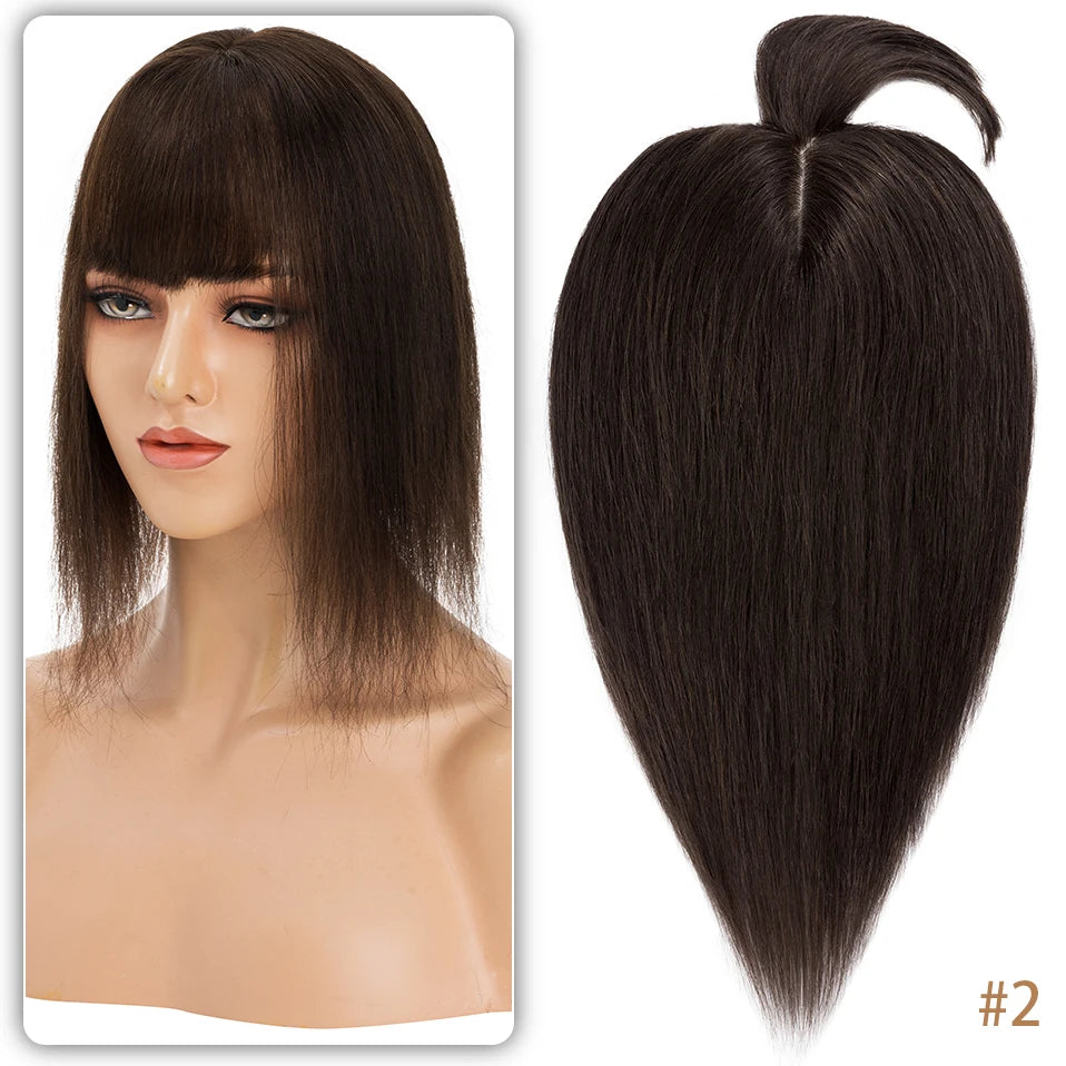 TESS Women Topper 10x12cm Hair Clips Hair Topper Natural Hair Wigs 100% Human Hair Silk Base Clip In Hair Extension Blonde Women
