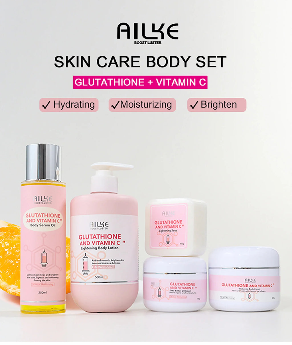 AILKE Whitening Remove Black Spots Facial Skin Care Lotion Moisturizing Cream Body Glutathion Vitamin C Black Skin Face New Set