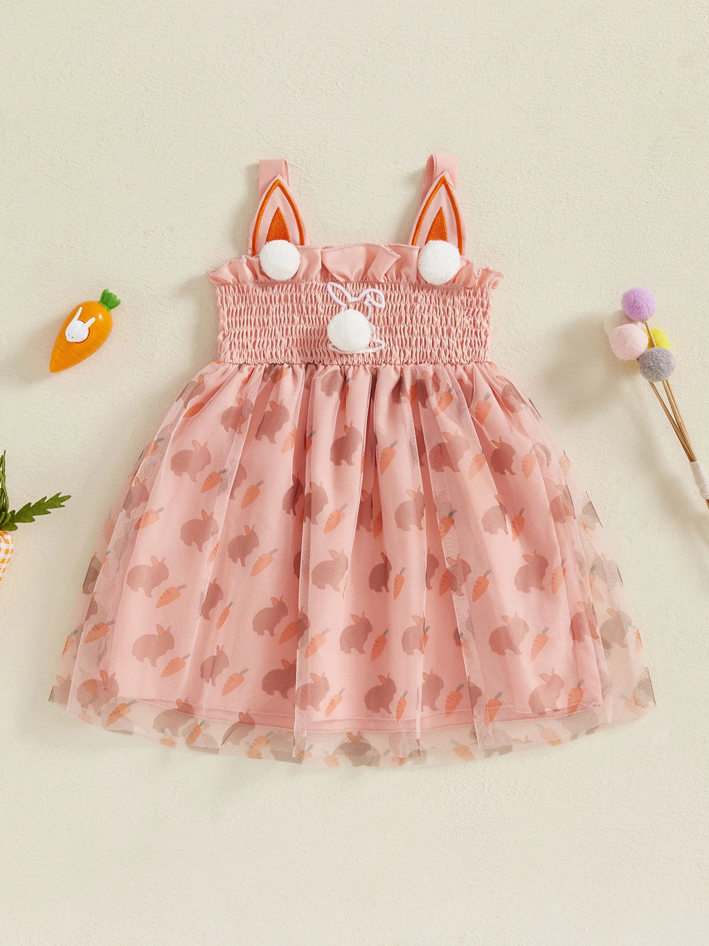 Girls Easter Bunny Print Sleeveless Dress Summer Fashion Casual Kids Princess Dress with Carrot Pattern