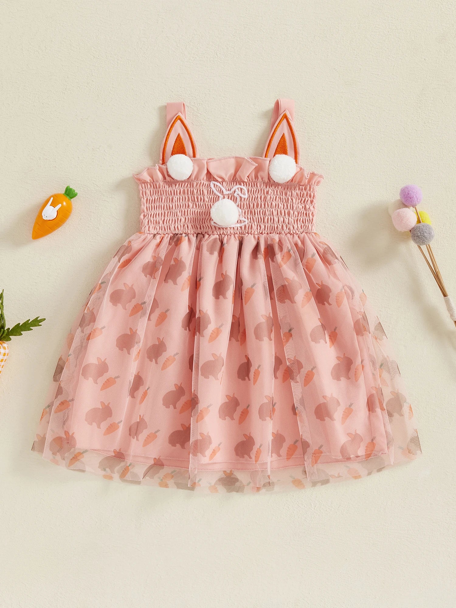 Girls Easter Bunny Print Sleeveless Dress Summer Fashion Casual Kids Princess Dress with Carrot Pattern