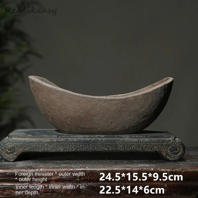 Chinese Purple Sand Flower Pot Creative Handmade Moon shaped Flower Pot Ceramic Bonsai Pot Home Desktop Decoration Pot 1PCSLE655