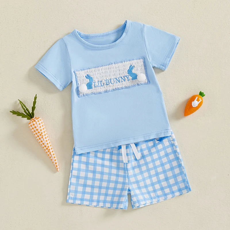 Adorable Baby Girl Easter Outfit Set with Short Sleeve Top and Plaid Shorts - Cute Toddler Spring Clothing Ensemble