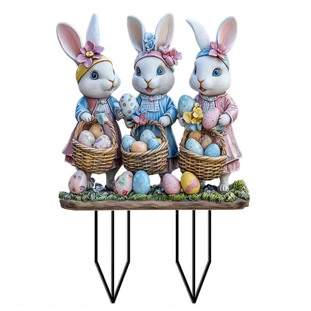 Easter Bunny Garden Stake Acrylic Easter Yard Sign 2D Flat Easter Rabbit Garden Signs for Easter Decorations