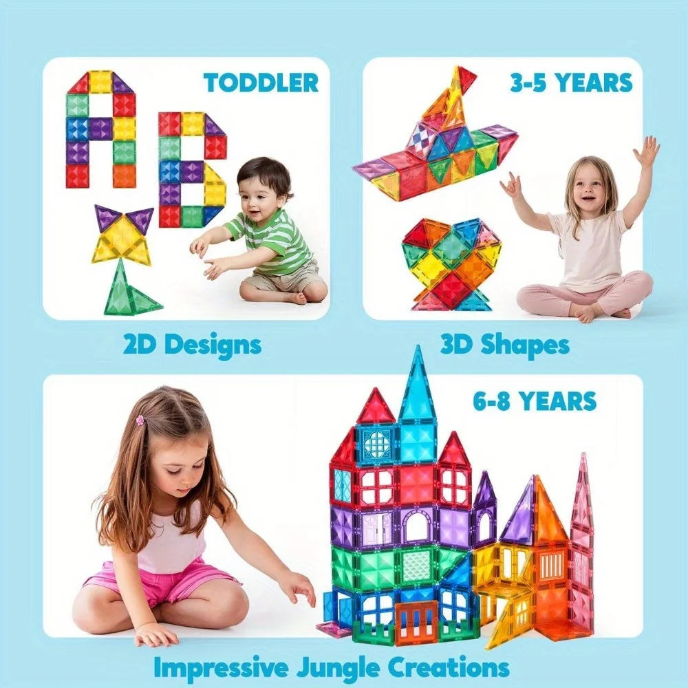 JOYFY 110/66/50 PCS Magnetic Building Tile 3D Magnet Tiles with Vehicle Construction Blocks Set for Kids Birthday Chirstmas Gift