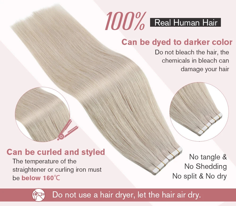 Ugeat Tape in Hair Extensions Balayage Natural Black to Ash Blonde Tape in Hair Extensions Platinum Blonde Tape in Hair for Wome