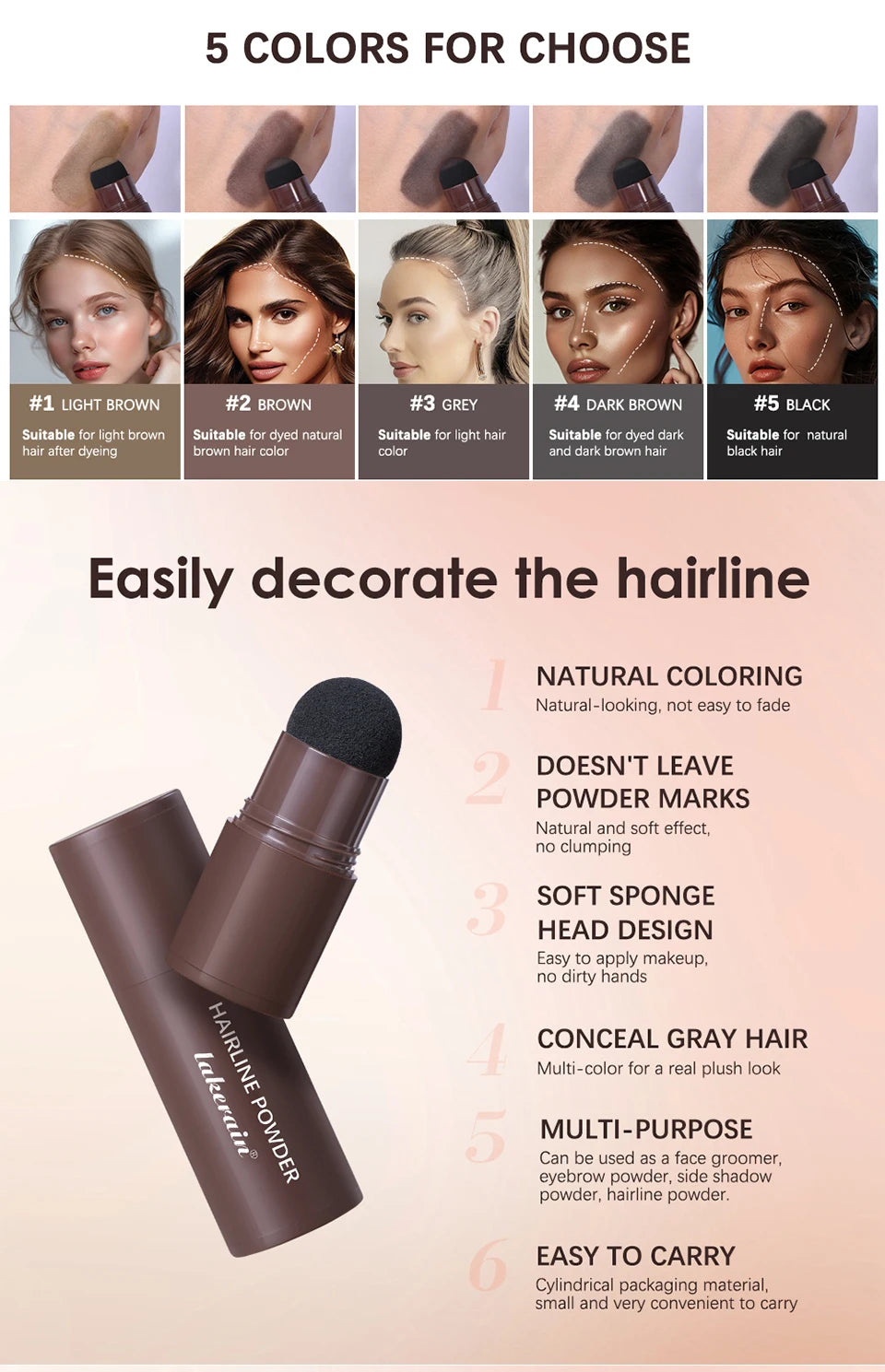 Hairline Powder Long Lasting Shadow Filling Forehead Hair Gaps Waterproof Sweat-proof Fine Powder Natural Color Hairline Makeup