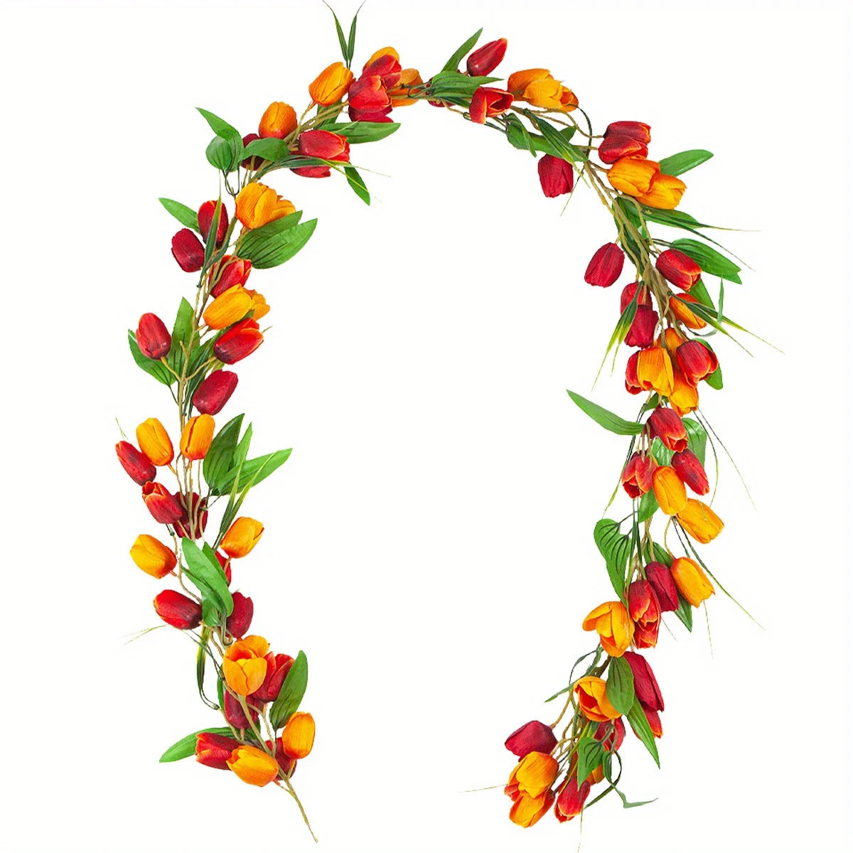 Easter Tulip Garland 6.5ft Artificial Spring Garland Easter Decorations Garland with Tulip Flower Green Leaves Hanging