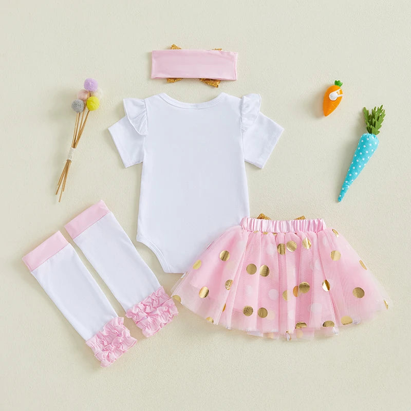 Toddler Easter Outfit Bunny Printed Short Sleeve Romper Suspender Pants Bow Socks Spring Set for Baby Boy