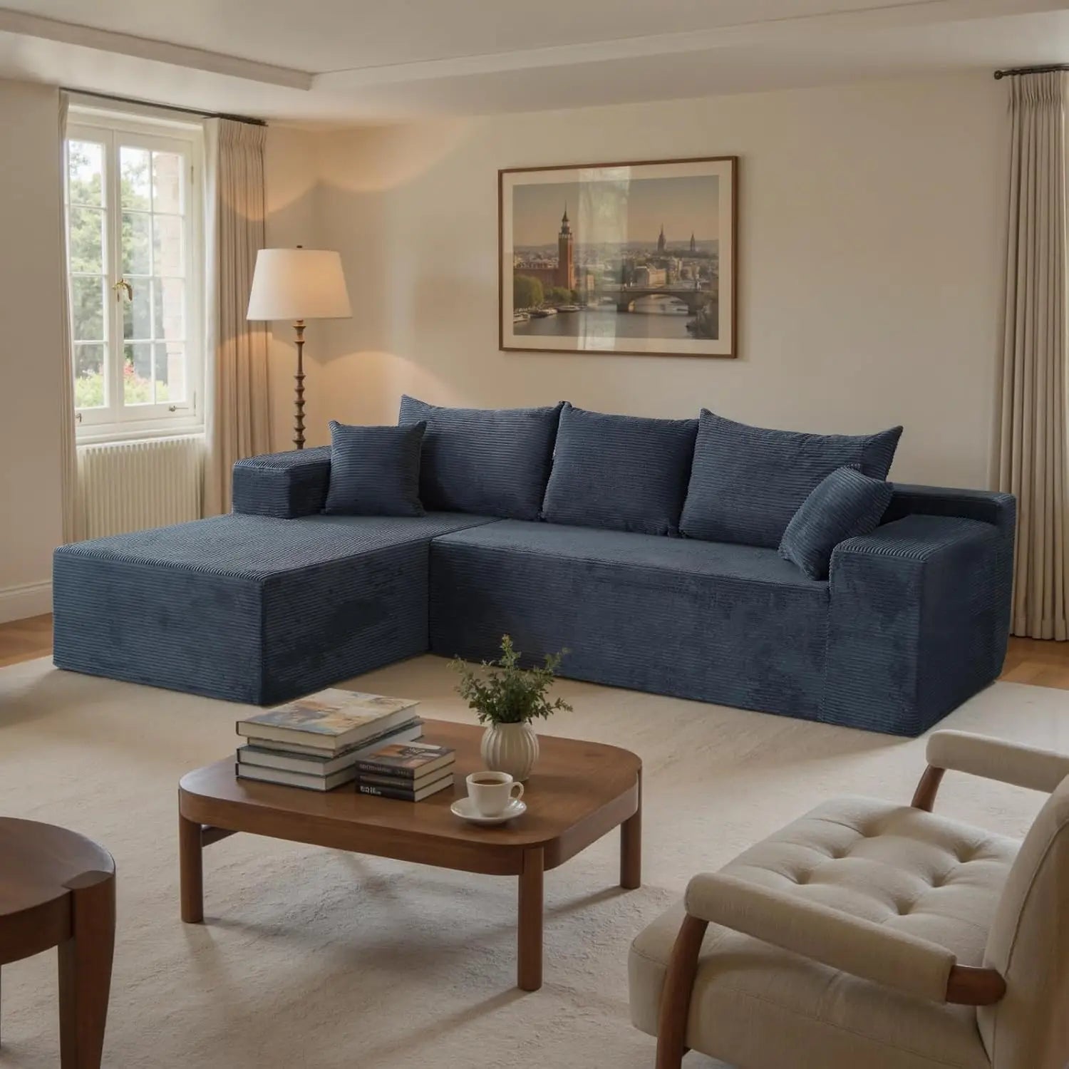 L-Shape Sectional Sofa with Chaise Deep Seat Modular Box Living Room No Assembly Customized