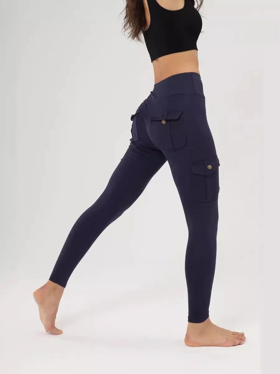 Breathable High Waisted Hip Lifting Button Pocket Sport Brushed Nude Yoga Pants Slimming Tight Leggings High Elastic Leggings