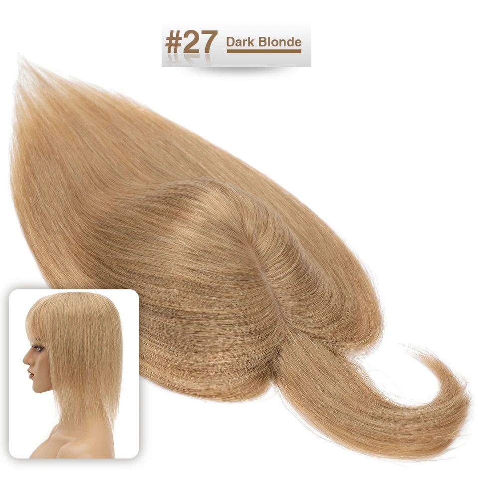 S-noilite Women Toppers Hair With Bangs Human Hair 7x13cm Silk Base Hair Cilp Wig Clip In Hair Extensions Hairpiece Natutal Hair