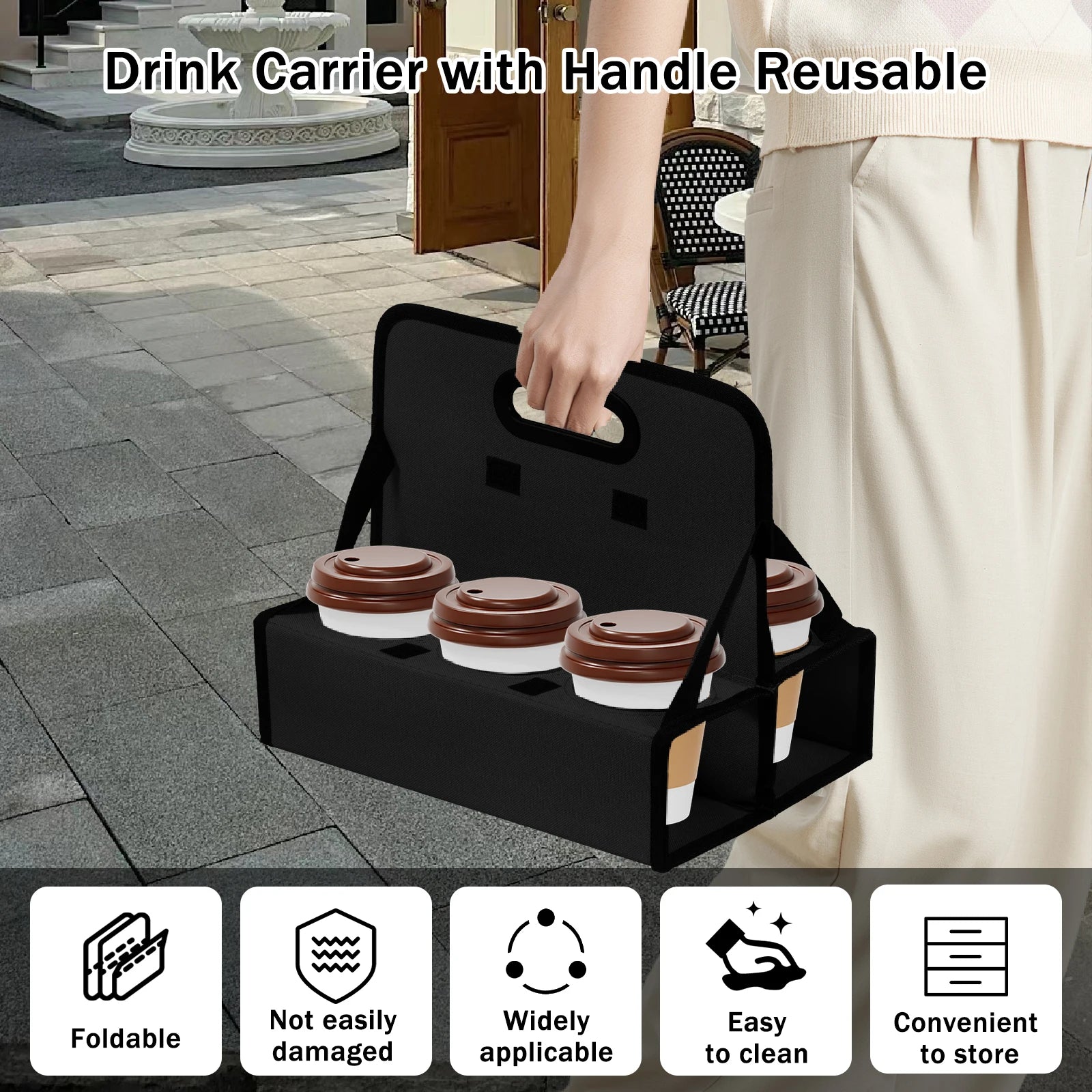 Oxford Cloth Drink Delivery Carrier 6 Cup Coffee Carrier Foldable Soft Drinks Carrier Wear Resistant Reusable Portable Drink