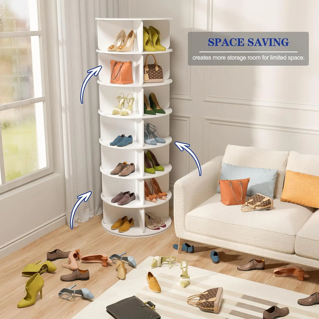 7 Tier Rotating Shoe Rack Tower, Free Standing 360° Shoe organizer Lazy Susan, Bag Display Rack Storage Round, Customized
