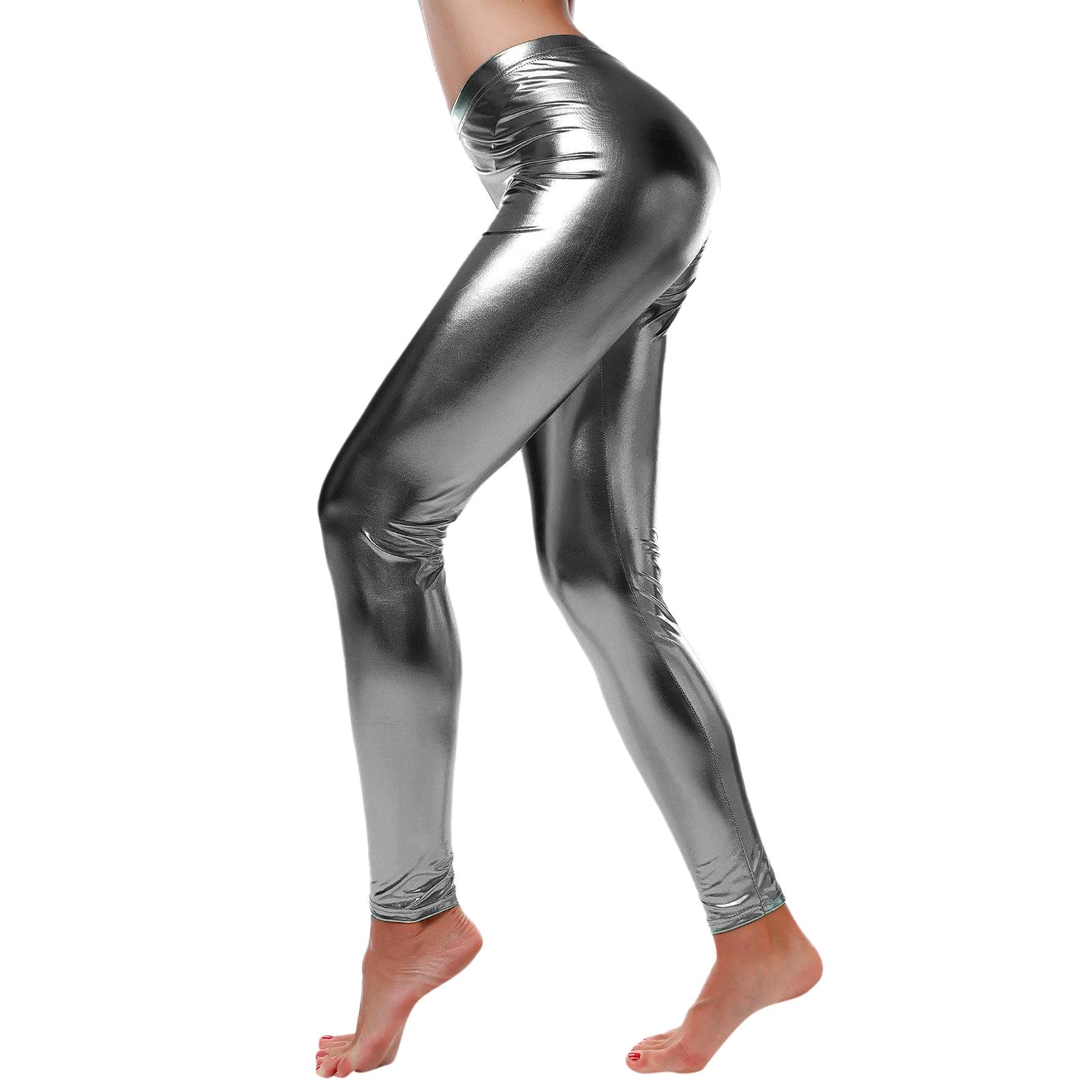 New In Leggings For Women Tummy Control Faux Leather Leggings Wet Look Metallic Waist Legging Pants Trousers Sports Leggings
