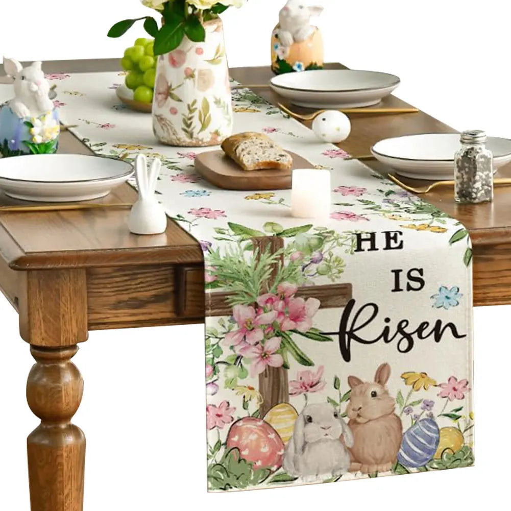 Easter Bunny Linen Table Runner Bunny Dining Table Cloth Placemat Spring Table Runners Easter Bunny Spring Linen Table Runner