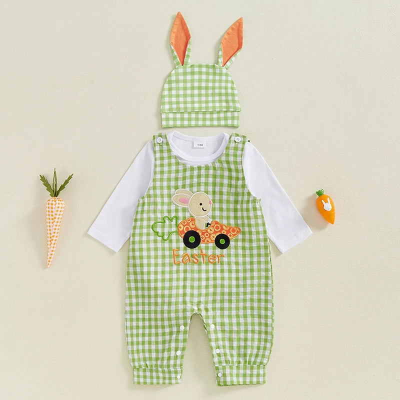 Toddler Girl Easter Dress Floral Print Ruffle Sleeve Romper Bunny Embroidery Skirt Headband 3 Piece Spring Set for Baby Girl