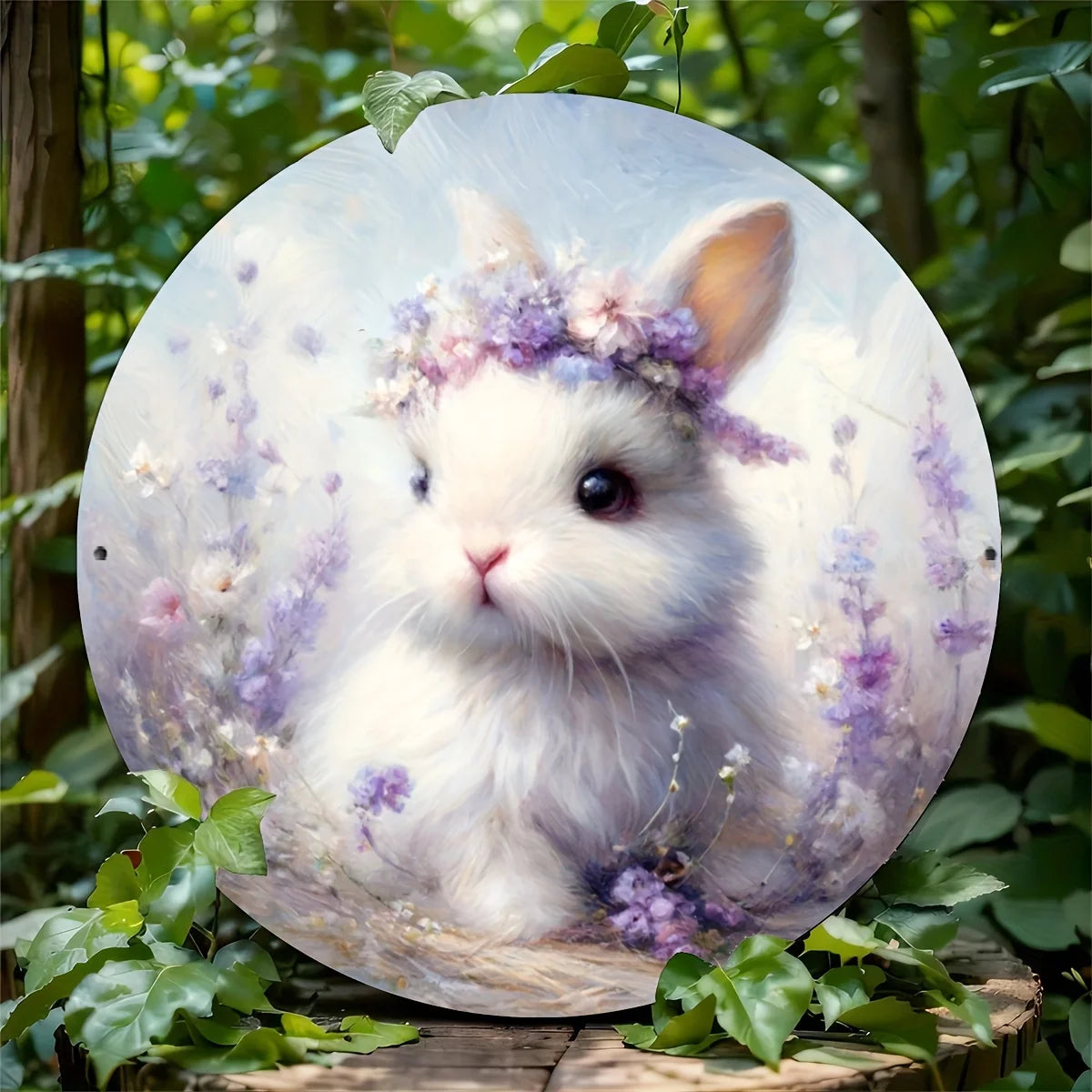1-Pack Adorable Bunny Aluminum Metal Sign for Easter - Wreath Decoration with Circular Foil Engraving Design