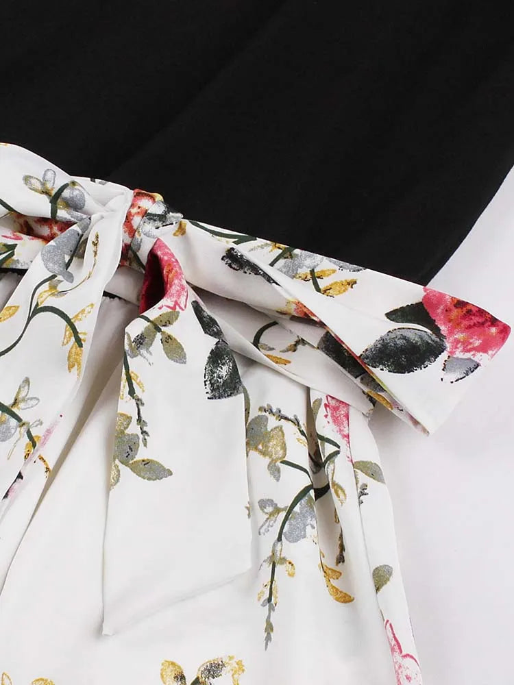 Retro Vintage Women's Summer Dress V-Neck Sleeveless High Waist Chic Floral Print with Belt 50s Style
