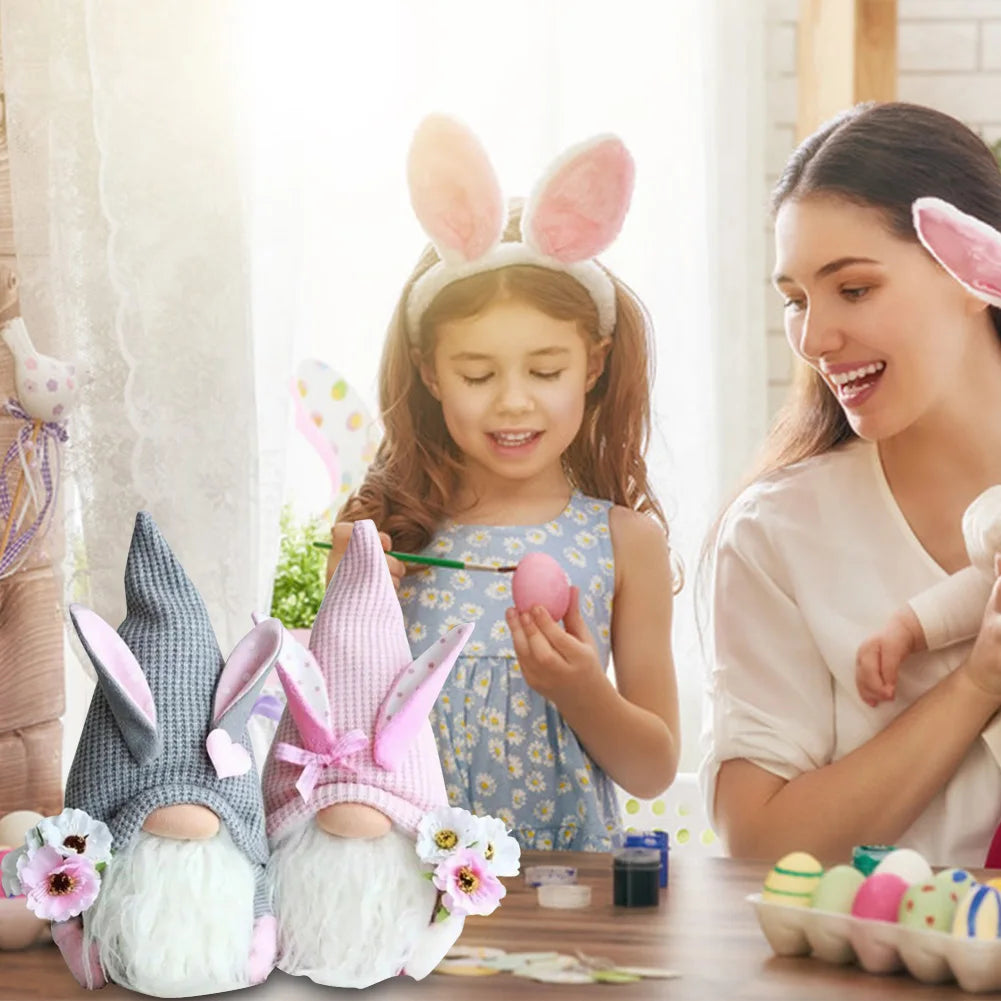 2Pcs Rabbit Ear Faceless Gnome with Knitted Hat Easter Bunny Ear Gnomes Toy Festival Theme for Bedroom Living Room Decor