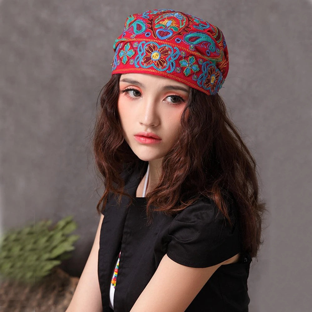 Women Mexican Style Ethnic Vintage Embroidery Flowers Hat Red Print hats for women Beanies Hats