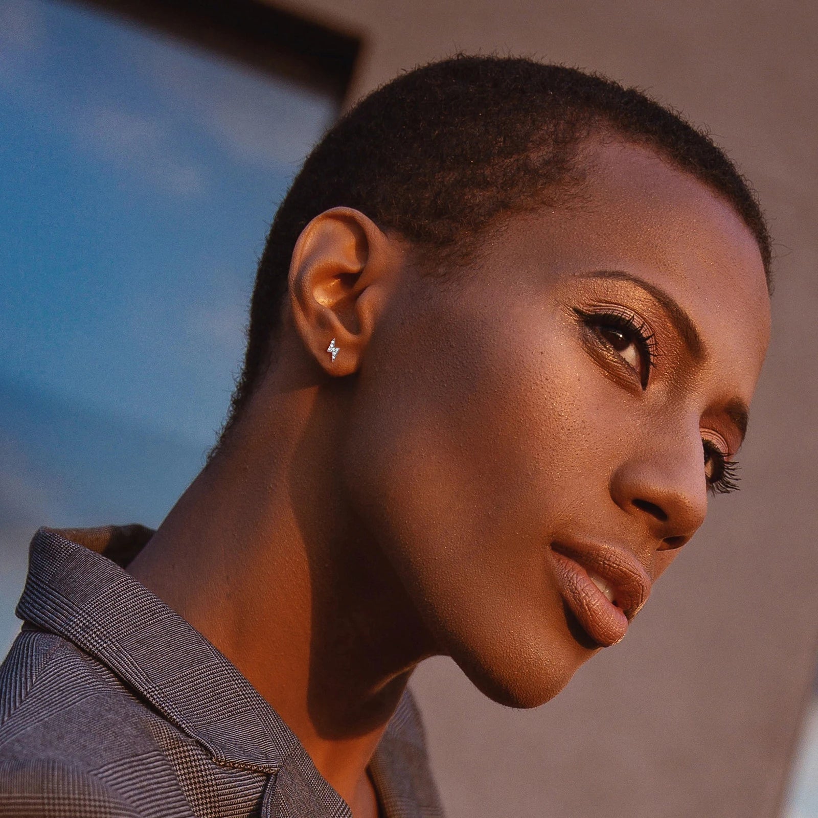 Tiny D VVS Black White Moissanite 925 Sterling Silver Fashion Lightning Stud Earrings Women Exquisite Student Girlfriend Jewelry