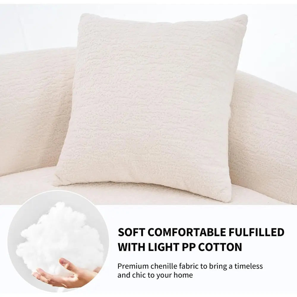 Luxury 4-Seater Curved Chenille Sectional Sofa with Plush Pillows for Living Room Comfort