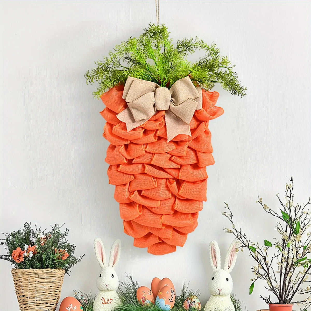 Easter Wreath Easter Decorations for the Home, 21.6in Carrot Shaped Wreath Spring Wreath for Front Door, Artificial