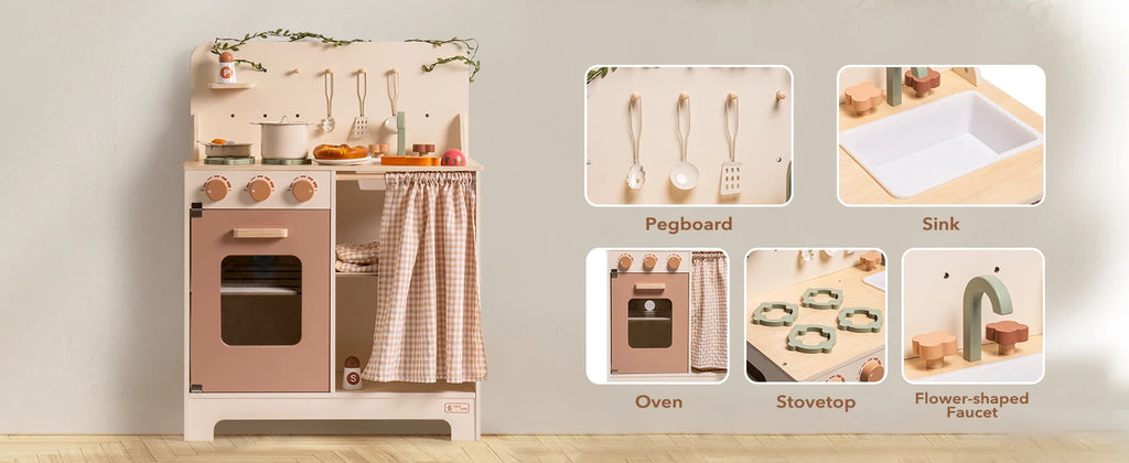 ROBOTIME ROBUD Play Kitchen Wooden Pretend Play Refrigerator Accessories Set for Boys Girls Children Ages 3+