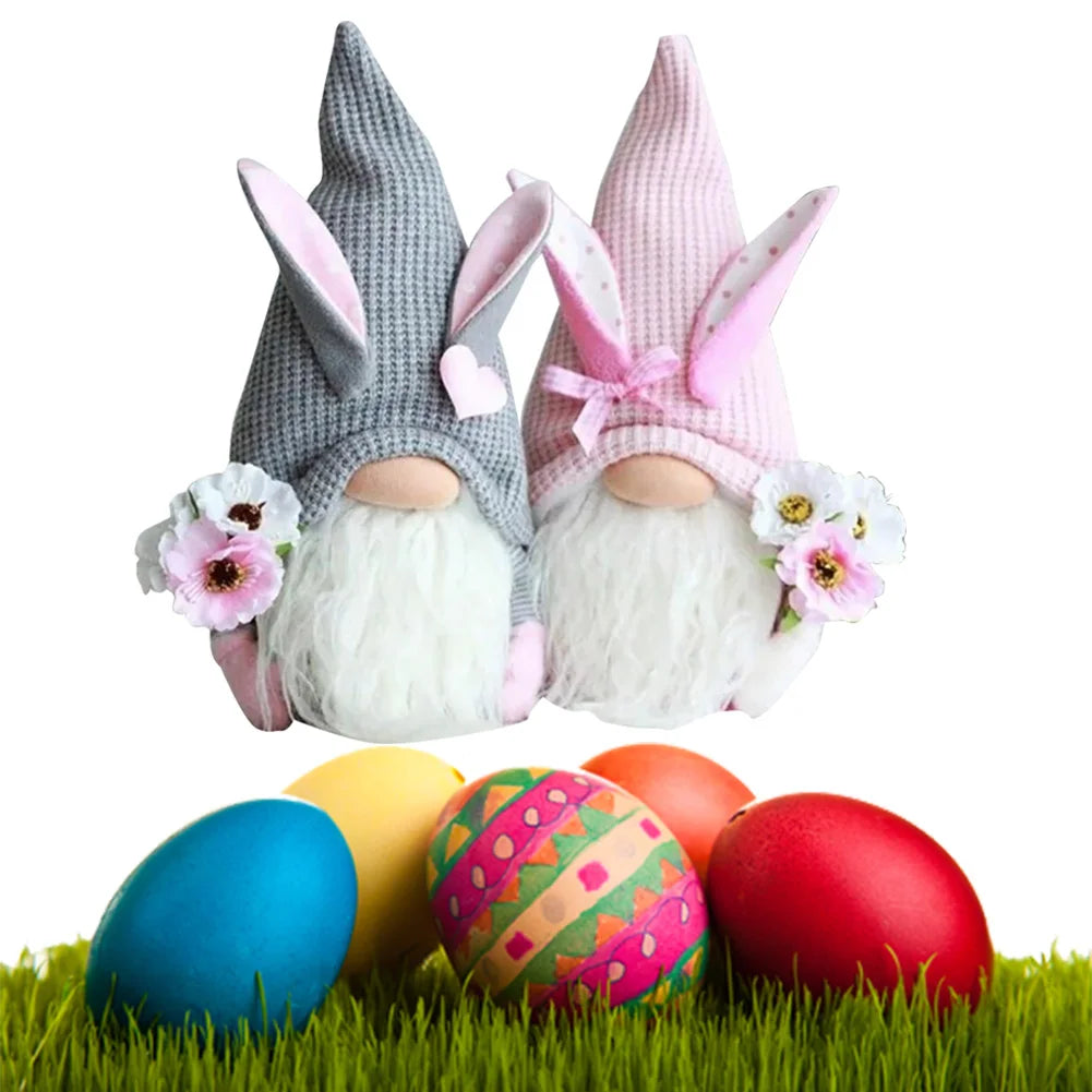 2Pcs Rabbit Ear Faceless Gnome with Knitted Hat Easter Bunny Ear Gnomes Toy Festival Theme for Bedroom Living Room Decor