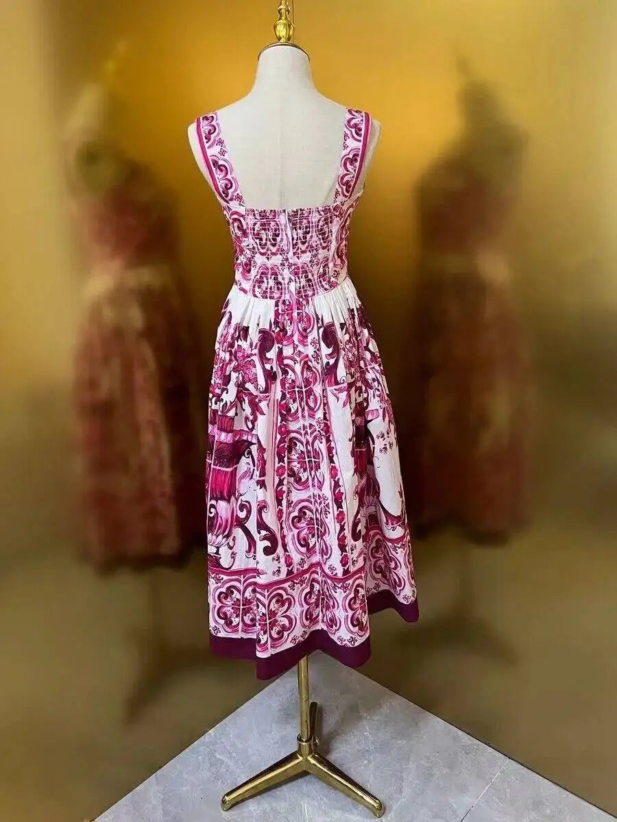 JAMERARY Summer Blue And White Porcelain Flower Printing Floral Long Dress Women Straps Zipper Elastic Backless Midi Vestidos