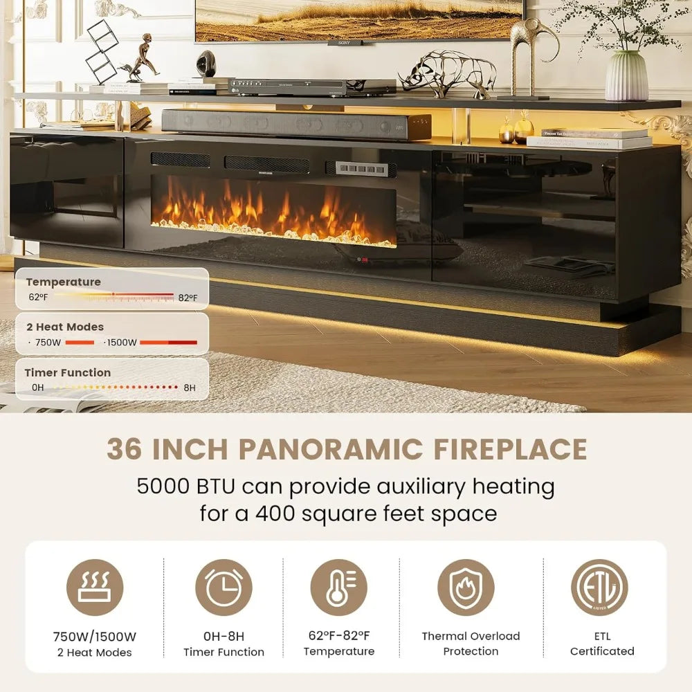 70 Fireplace TV Stand, Modern Entertainment Center for TVs Up to 80”, TV Console with Storage Cabinets, Media Console for Living