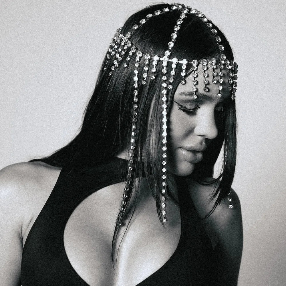 Stonefans Fashion Tassel Head Chain Jewelry Indian for Women 1920s Flapper Cap Headpieces Bridal Art Deco Party Hair Accessories