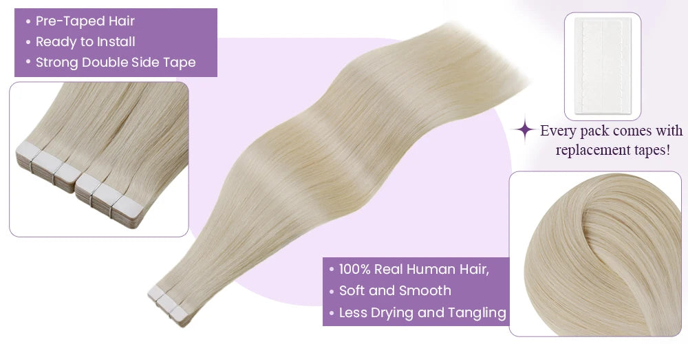 Laavoo Tape in Human Hair Extensions Real Brazilian Hair Straight Natural 100% Real Human Hair Pure Color 12-24inch Tape in Hair