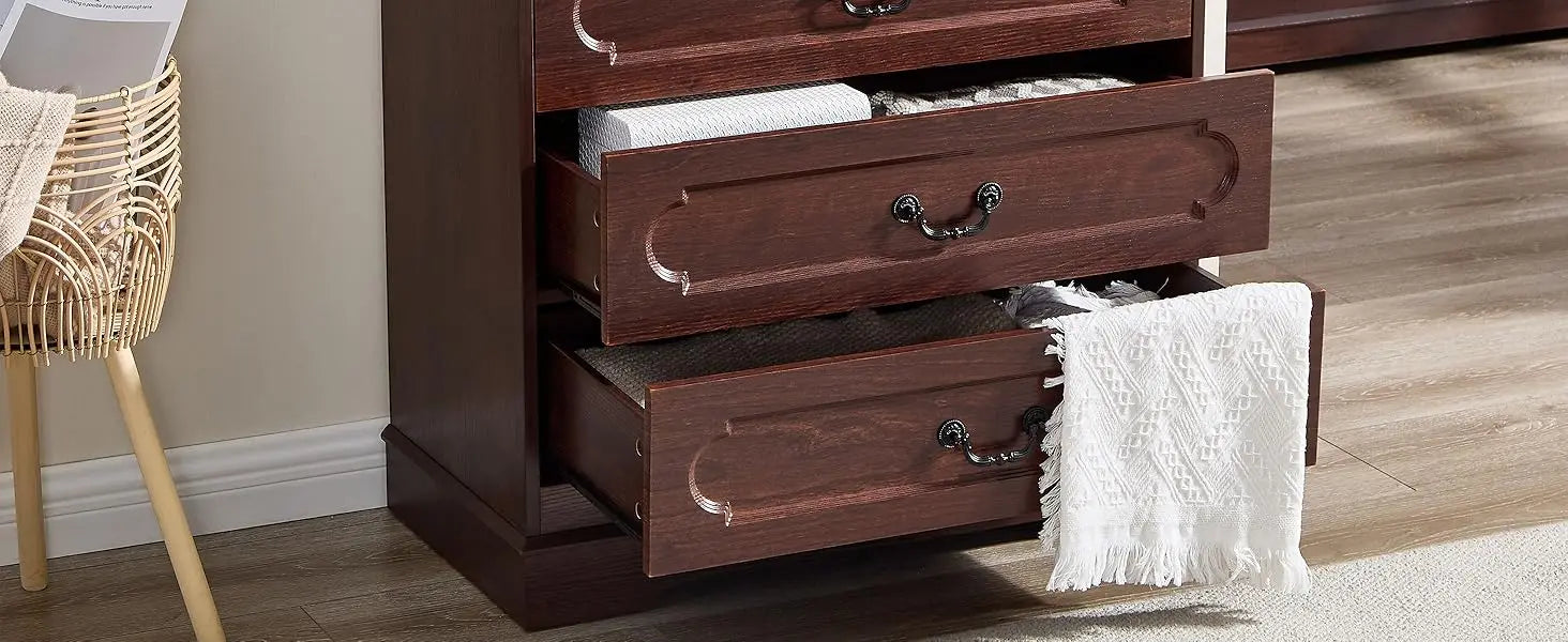 Dresser for Bedroom Farmhouse Cherry Wood Chest of Drawers for Bedroom Dresser, Rustic Wide Drawers Dressers