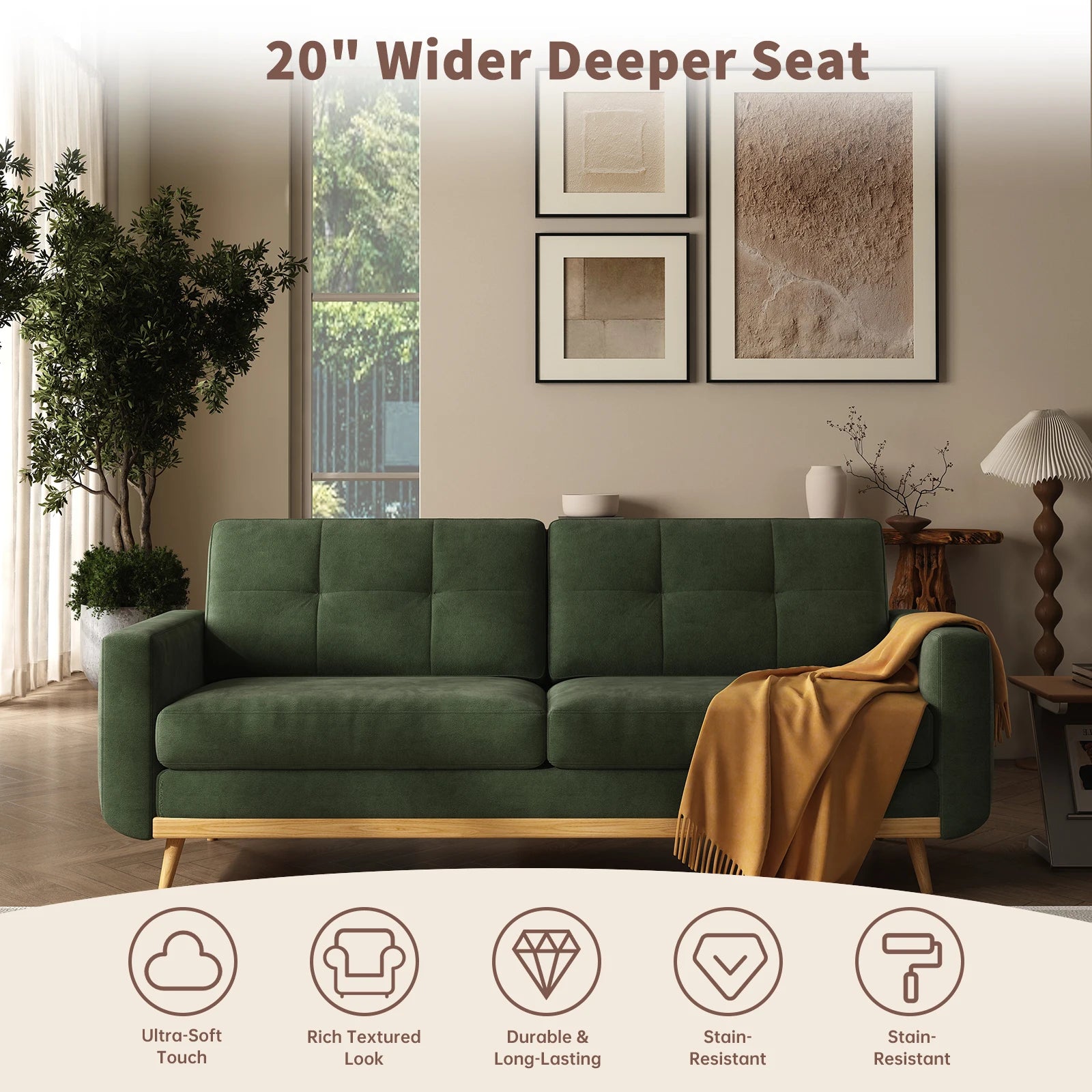 67.7-inch Mid-Century Modern Loveseat Sofa with Wooden Legs  for Living Room, Bedroom, or Office