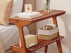 Solid Wood End Table,2-Tier Side Table with Storage Shelf, Wooden Modern Accent Slim Bedside Table for Sofa,Living Room, Bedroom