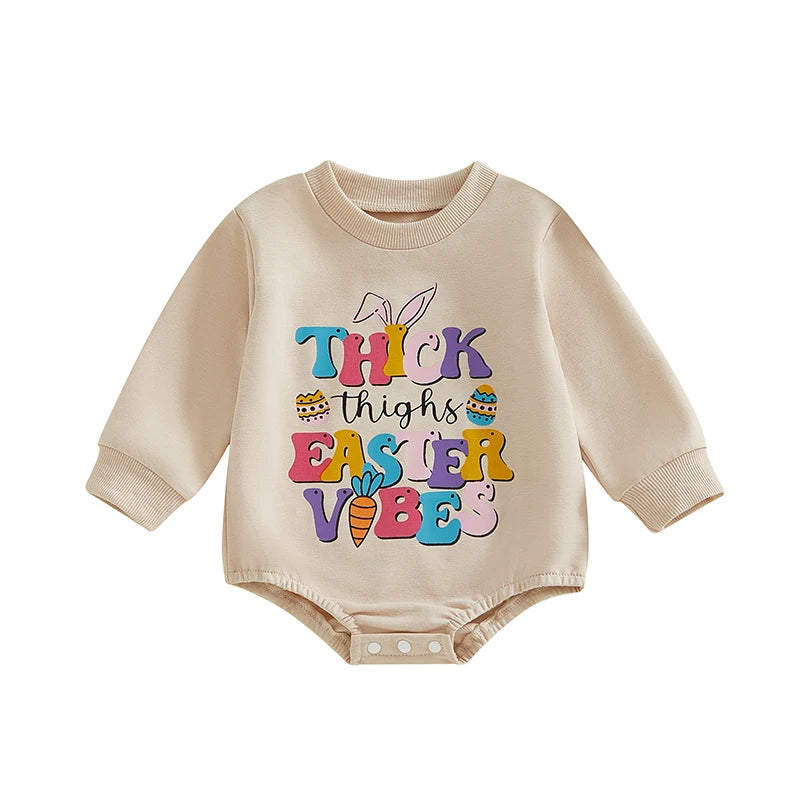 Easter Bunny Rabbit Ear Hooded Rompers for Baby Girls Boys Carrot Letter Print Long Sleeve Spring Bodysuits Jumpsuits with