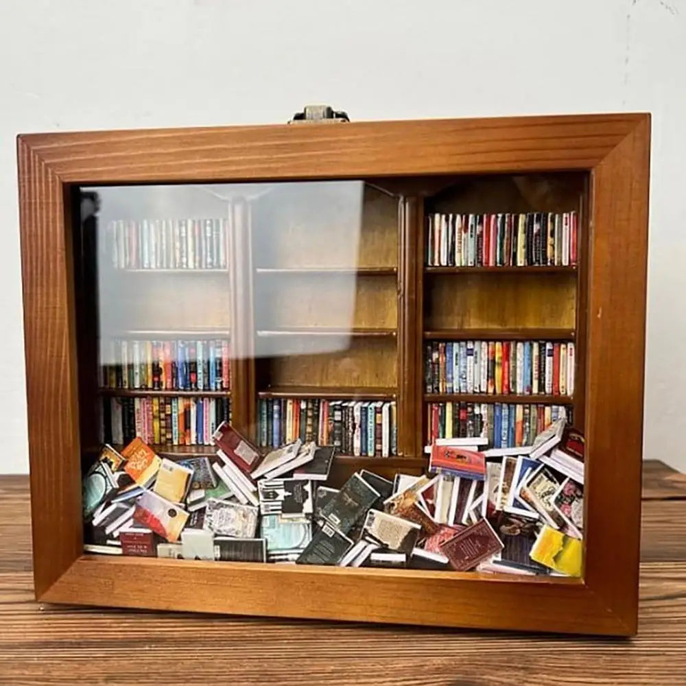 DIY Stress Reliever Wooden Library Tiny Library Wooden Bookshelf Display Case Cabinet Anti Anxiety Bookshelf Birthday Gift