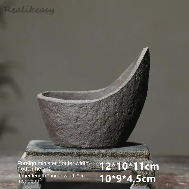 Chinese Purple Sand Flower Pot Creative Handmade Moon shaped Flower Pot Ceramic Bonsai Pot Home Desktop Decoration Pot 1PCSLE655