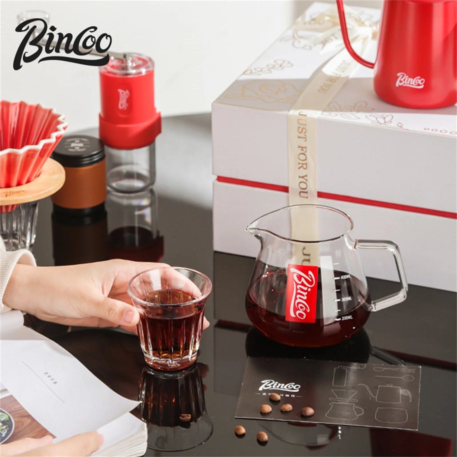 Bincoo Hand Brewed Coffee Pot，Ceramics Filter Cup， Sharing Pot，Hand Brewed Coffee Gift Box Set，Home Barista Kitchen Accessories