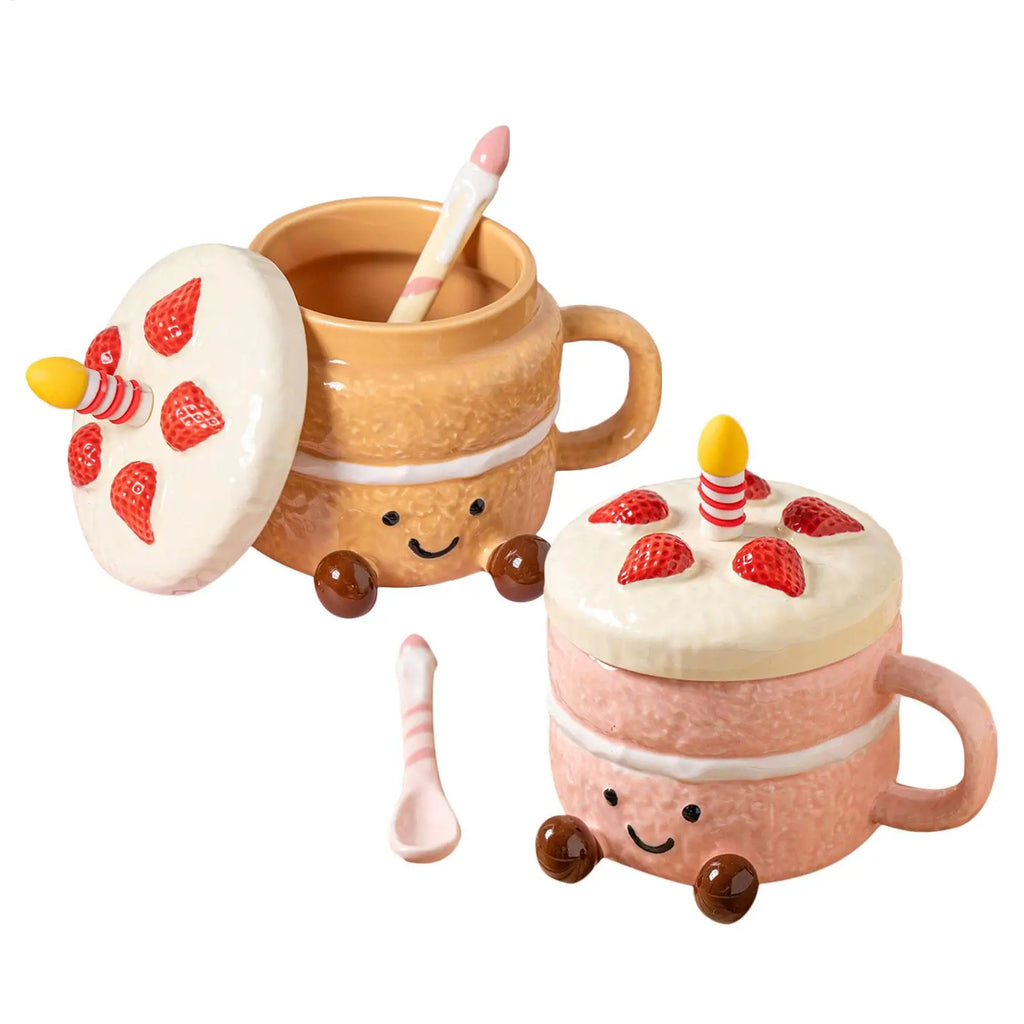 Adorable dessert and cake shaped coffee mug Afternoon Tea Cup Cappuccino Milk Cocoa mug strawberry Coffee Mugs with Lid Spoon