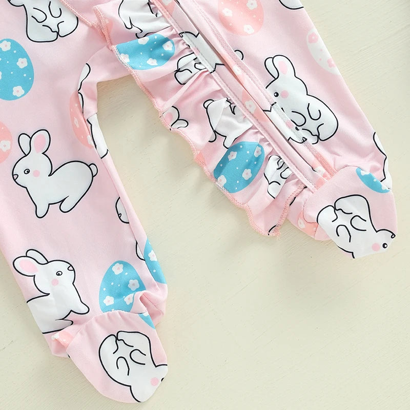 Toddler Girl 2Pcs Spring Outfits Short Sleeve Round Neck Floral Print Romper with Bow Headband Set Infant Clothing for Easter