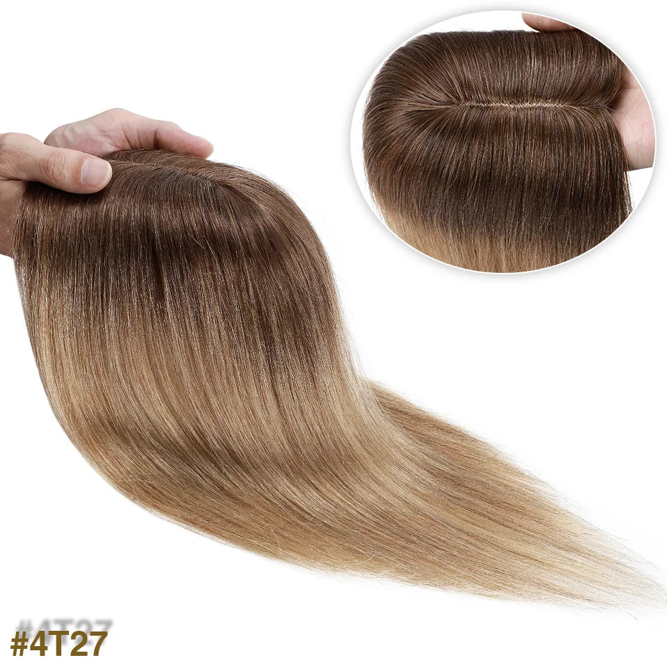 S-noilite 7x13cm Hair Toppers Human Hair For Women Natural Hair Topper Wigs Women Topper Silk Base Hair Clip In Hair Extensions
