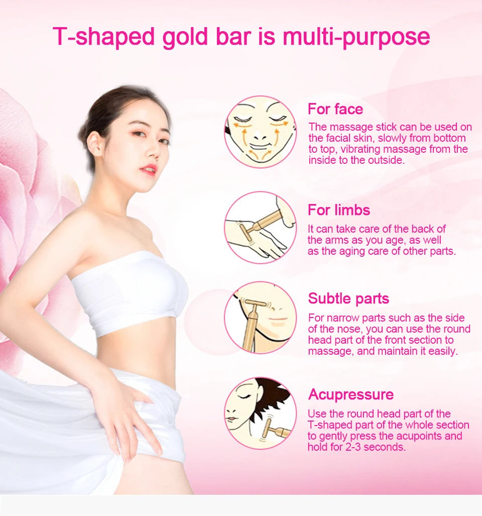 Beauty Stick 24k Gold Face Lift Bar Skin Tightening Energy Beauty Stick Vibrating Facial Massager Electric Beauty Instrument